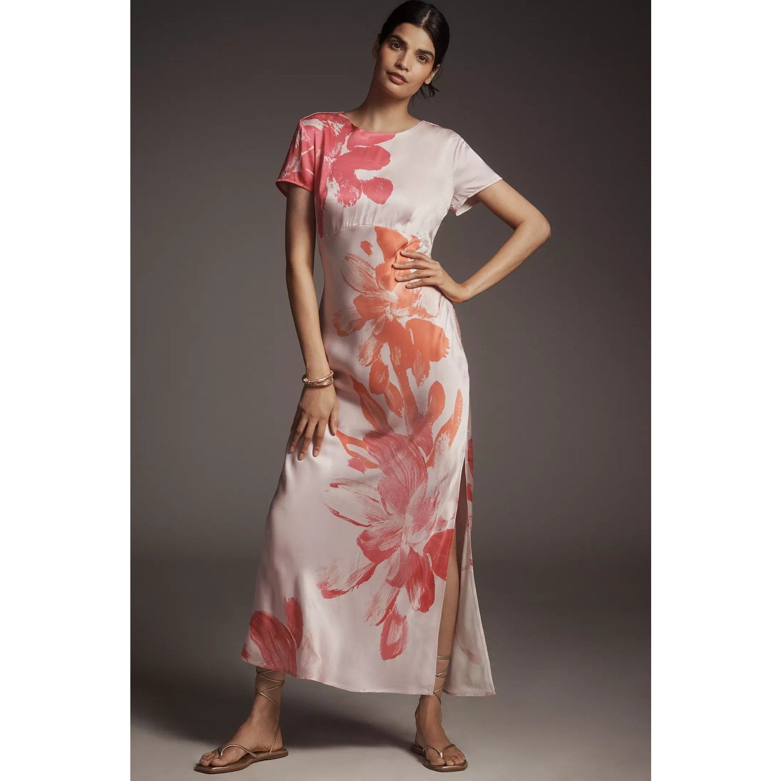 Anthropologie Short-Sleeve Maxi Slip Dress $168 Small Pink Floral Boho – Timeless Treasurz