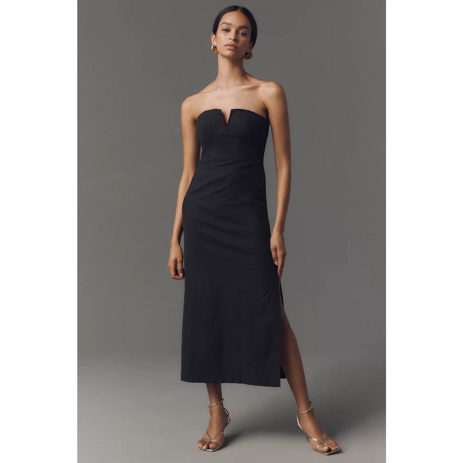 by anthropologie strapless linen plunge neck midi dress Plunge-Neck Size 16 Black – Timeless Treasurz Type_Dressers & Armoires Neck Midi Dress by Royal Blue Chinese Dress Color:C