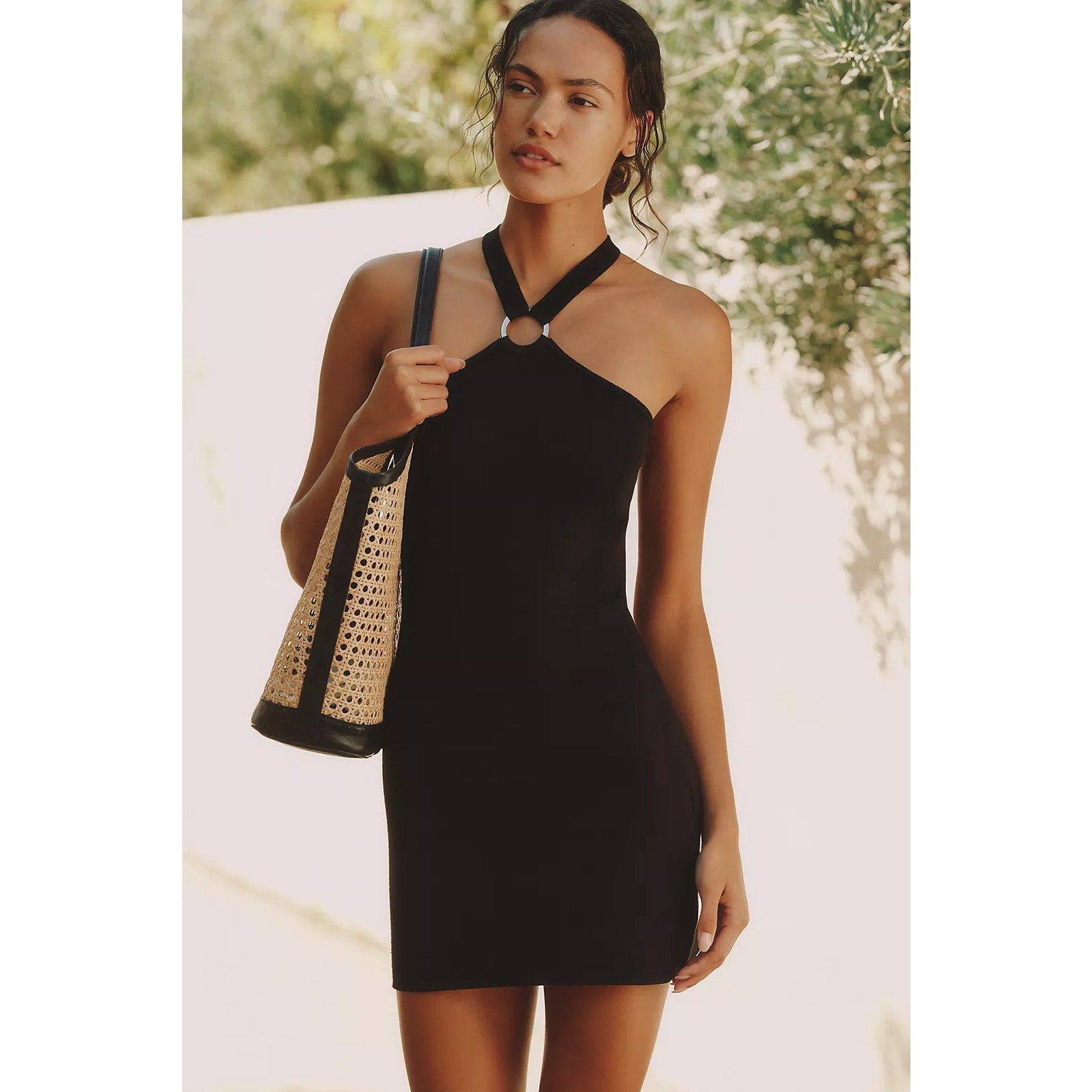 anthropologie black mini dress Celandine Mod Sweater LARGE CUTOUT – Timeless Treasurz Date night ootd COLOR:PINE 53% Rayon Simple V Neck Black