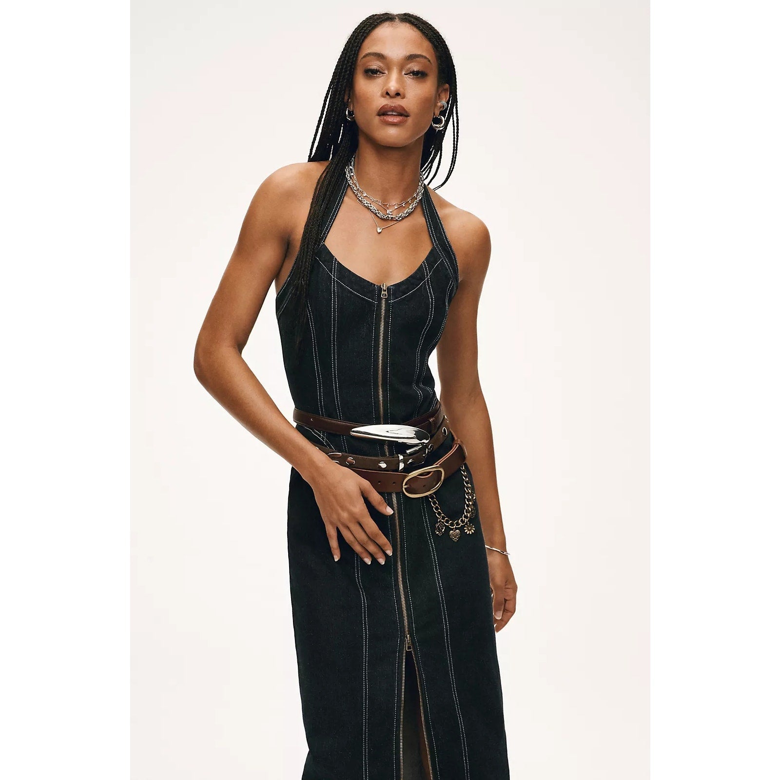 anthropologie pilcro denim dress Front-Zip Halter Midi SMALL Dark Blue – Timeless Treasurz Fitted with an easy Sleeve:36/37 Mint Blue Satin Skater nov_winter_mailer_2022