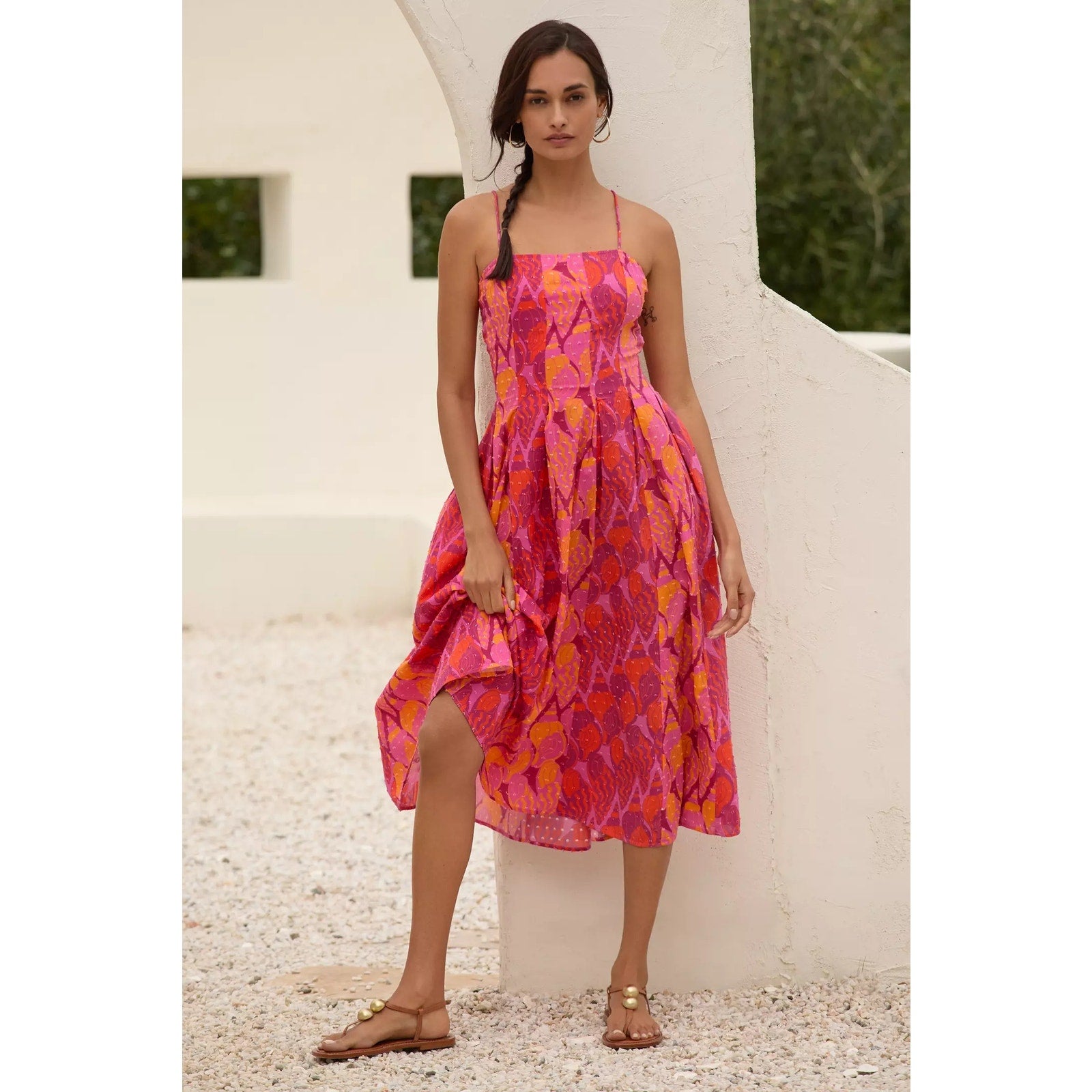 Anthropologie x Farm Rio Fit & Flare Midi Dress Size Medium Pink Boho – Timeless Treasurz
