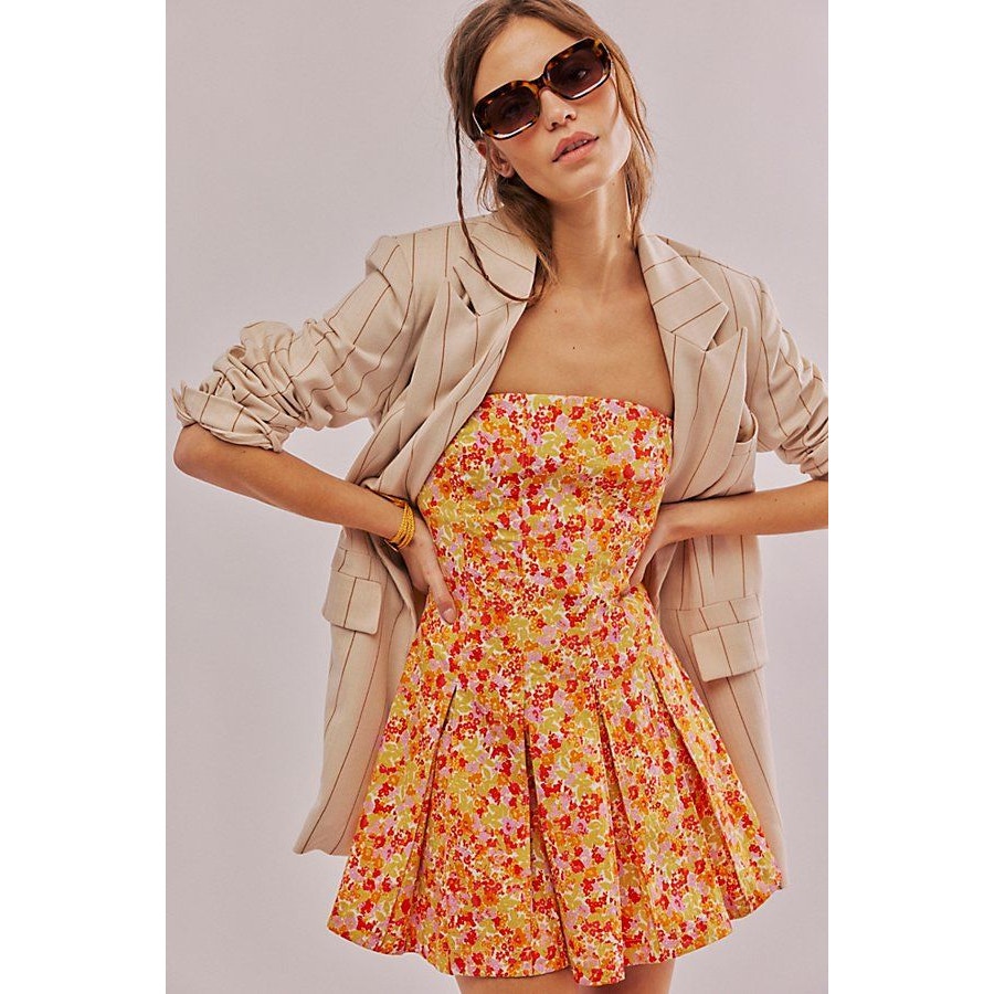 Free People Made Me Smile Floral Mini Dress X-LARGE Orange STRAPLESS – Timeless Treasurz