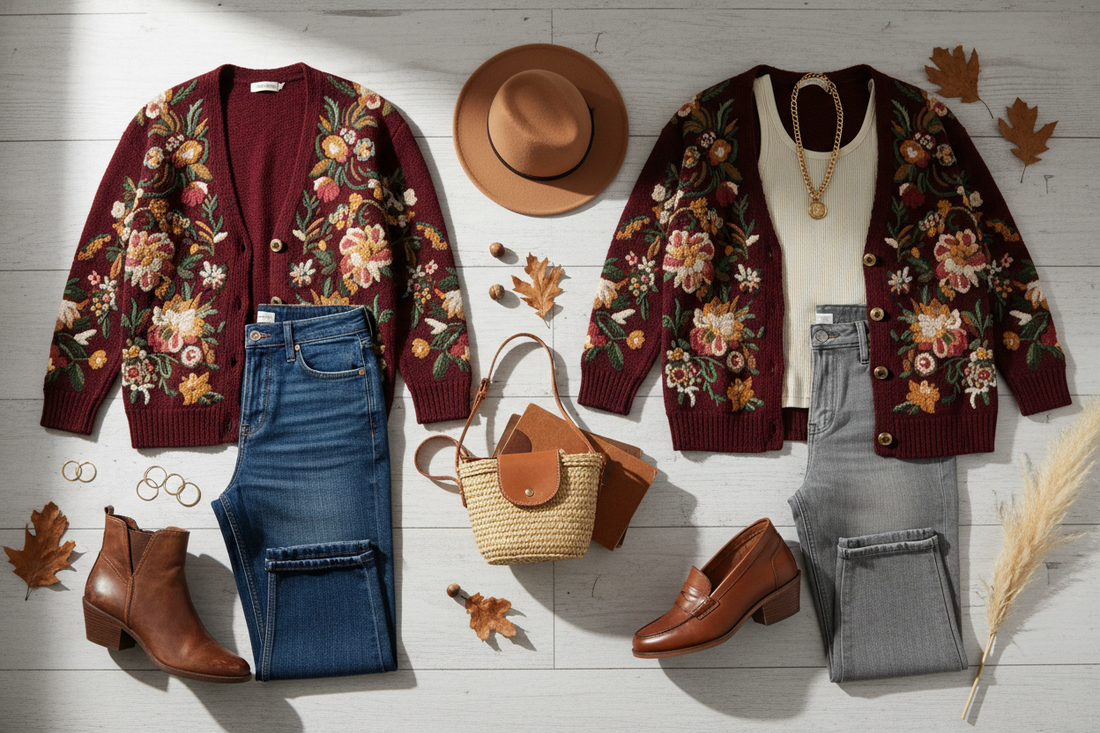 Burgundy & Embroidered Cardigans: Your Fall Boho Essential