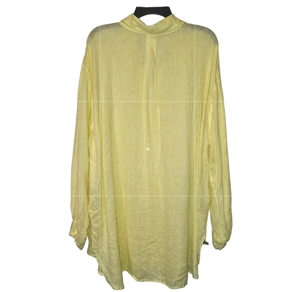 New Free People x CP Shades Solid Ruffle Linen Shirt $252 X-SMALL Banana Cream