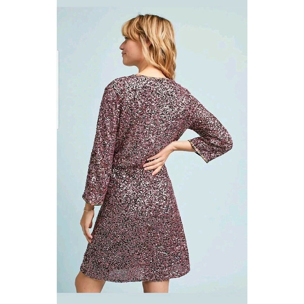 New Anthropologie Sequined Wrap Mini Dress by Varun Bahl $348 Size 2 Purple