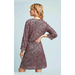 New Anthropologie Sequined Wrap Mini Dress by Varun Bahl $348 Size 2 Purple