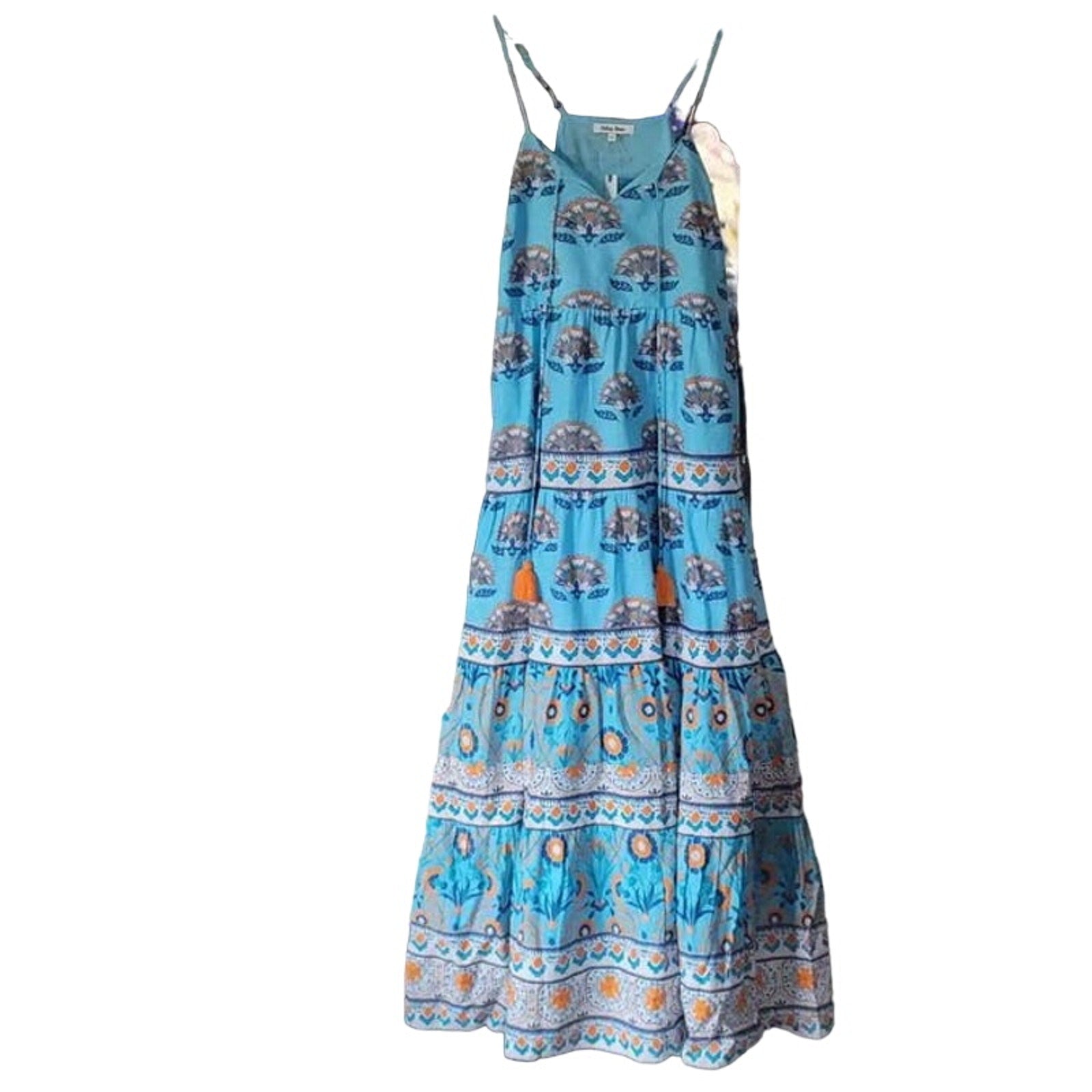 New Anthropologie Celina Moon Harriet Maxi Dress $199 SMALL Boho Blue Tasseled