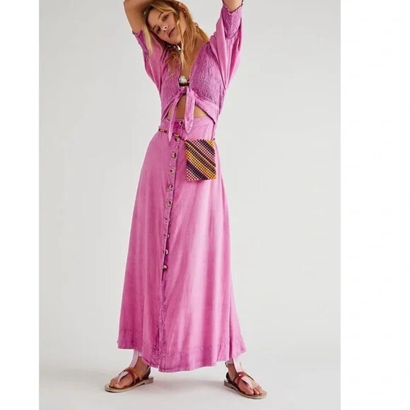 NEW Free People String of Hearts Cutout Maxi Dress Size Medium Boho Pink Purple