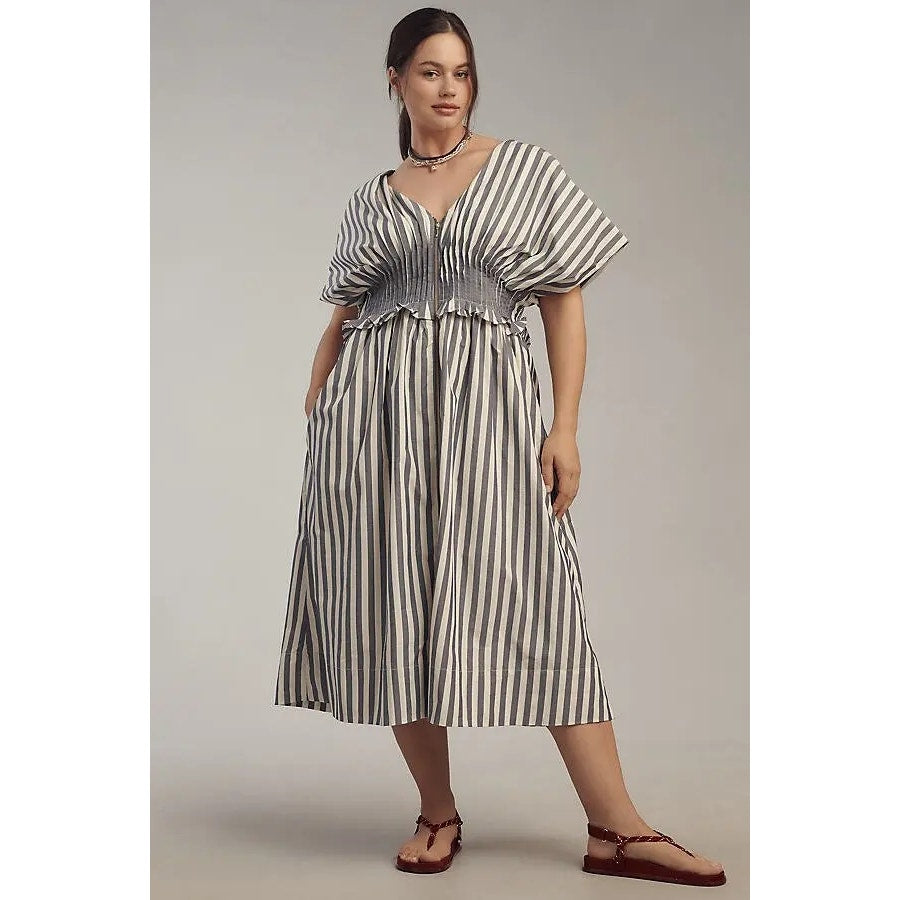 Anthropologie V-Neck Zip-Front Midi Dress