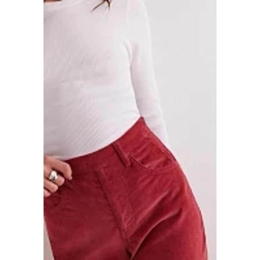 New FREE PEOPLE CRVY Karma Cord Flare Jeans WTF $128 LARGE Red Dahlia