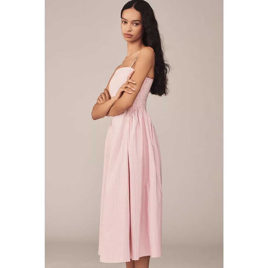 Anthropologie Maeve Sleeveless Fitted A-Line Midi Dress LARGE Pink Anthropologie