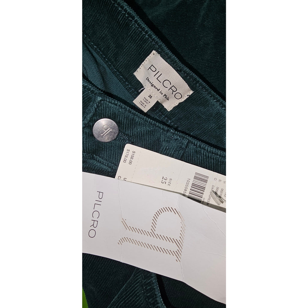 Green jeans label and size tag with Pilcro brand