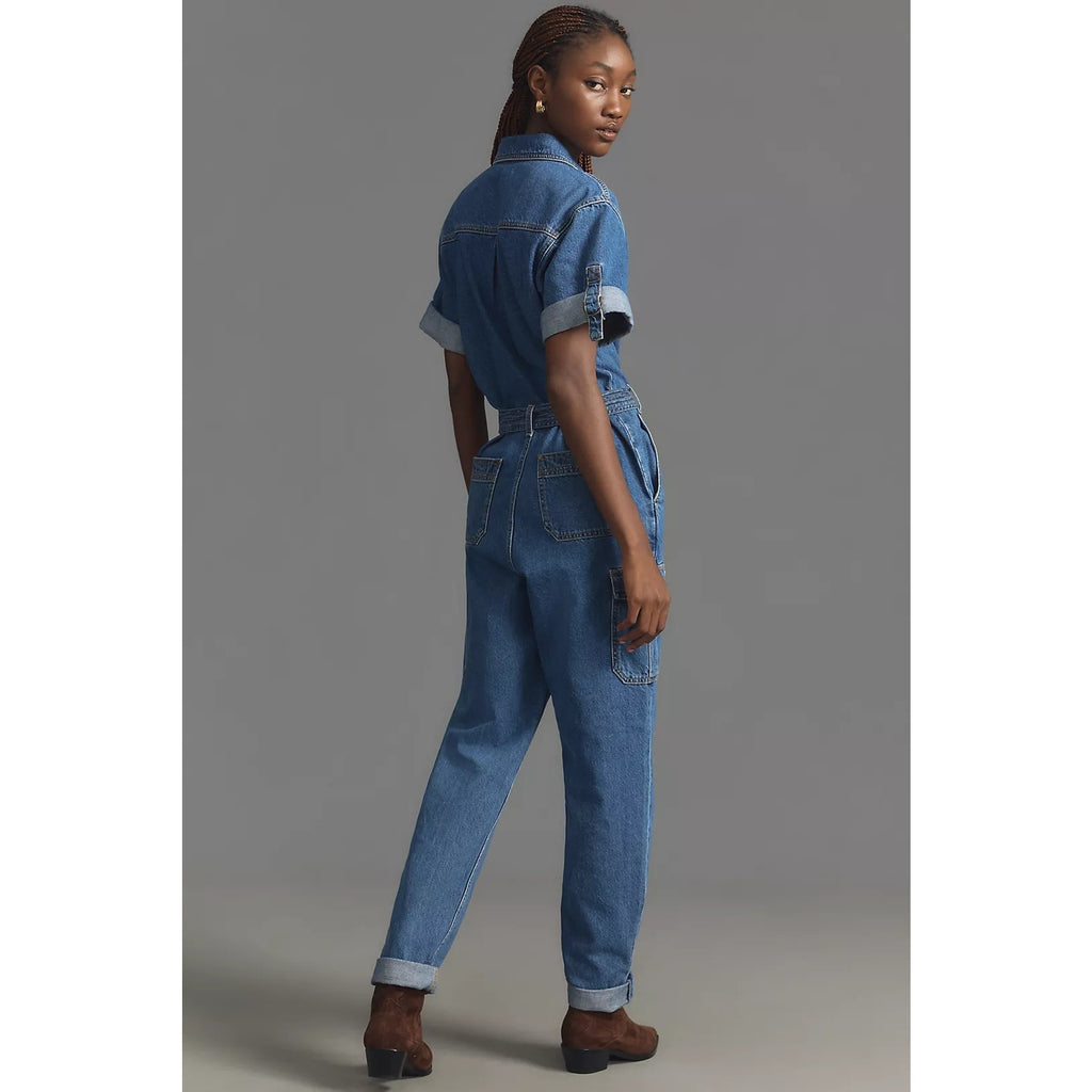 Anthropologie x KIVARI Natalie Short-Sleeve Denim Jumpsuit $300 XXS US Sz 0