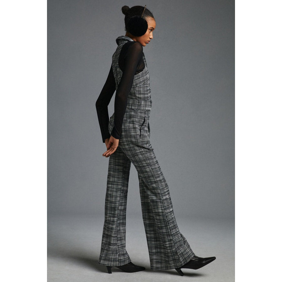 New ANTHROPOLOGIE Maeve Sleeveless Plaid Jumpsuit BELTED $188 SIZE 4 B & W