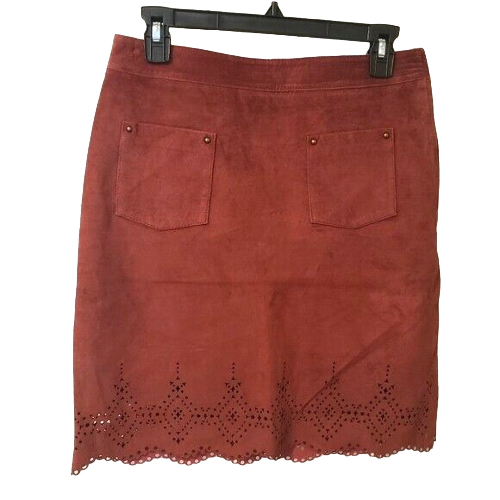 New Anthropologie Napa Laser Cut Leather Skirt by Maeve $198 Red/Bronze Size 6