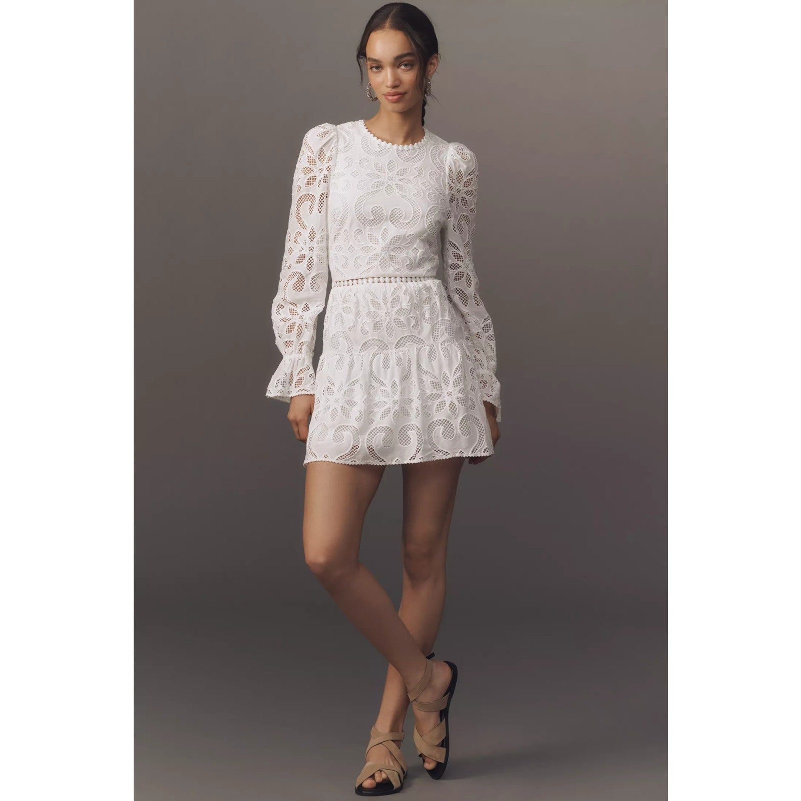 Anthropologie Saylor Marilla Long-Sleeve Eyelet Lace Mini Dress Large Anthropologie