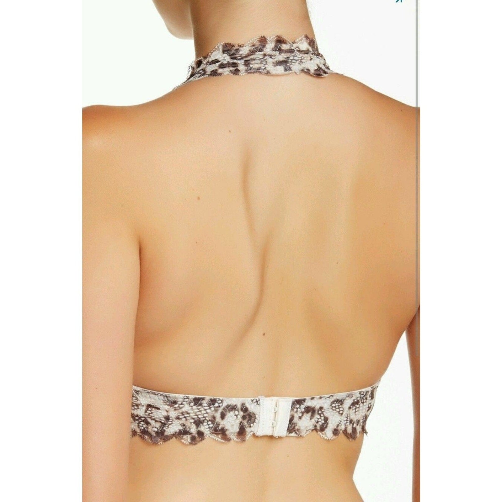 New Free People Galloon Diamond Lace Halter Bra $38 Medium Tea Combo