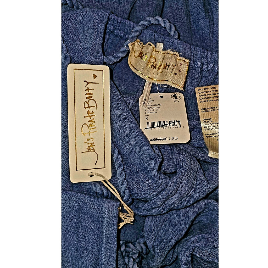 New Free People Jen's Pirate Booty Paraguay Button Maxi Gown $252 SMALL Blue