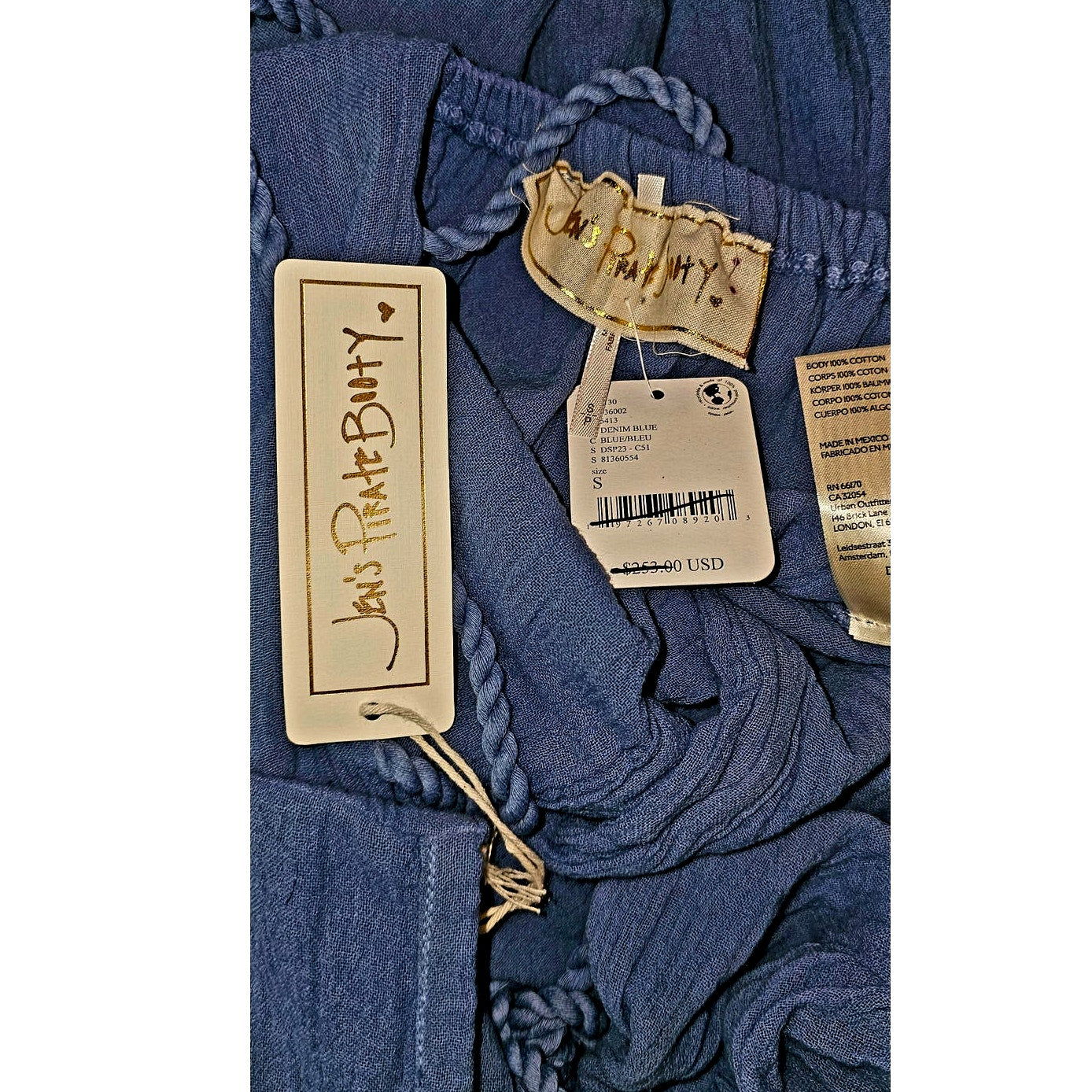 New Free People Jen's Pirate Booty Paraguay Button Maxi Gown $252 SMALL Blue