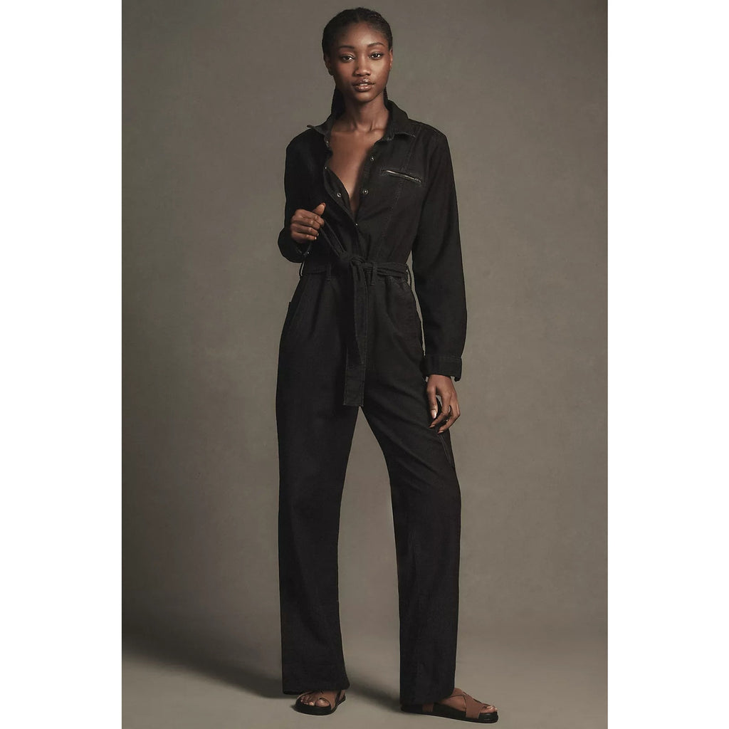 Anthropologie The Lonnie Cuffed Crop Jumpsuit by Pilcro $188 X-SMALL  Black