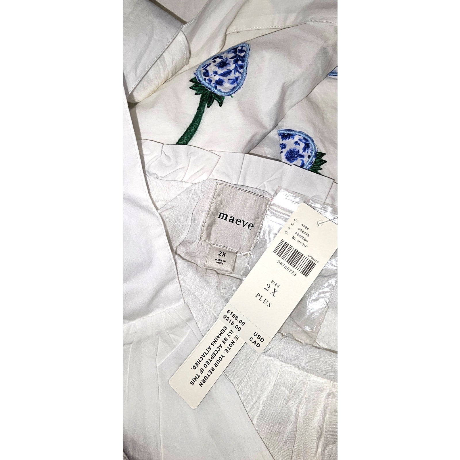 Anthropologie Maeve Cotton Sleeveless V-Neck Mini Babydoll Dress Sz 2X Anthropologie