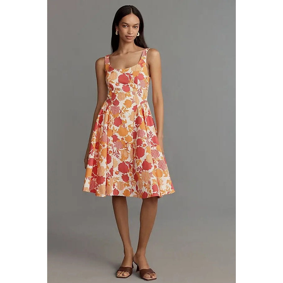 Anthropologie Sleeveless Scoop-Neck Basque-Waist Midi Dress LARGE Anthropologie