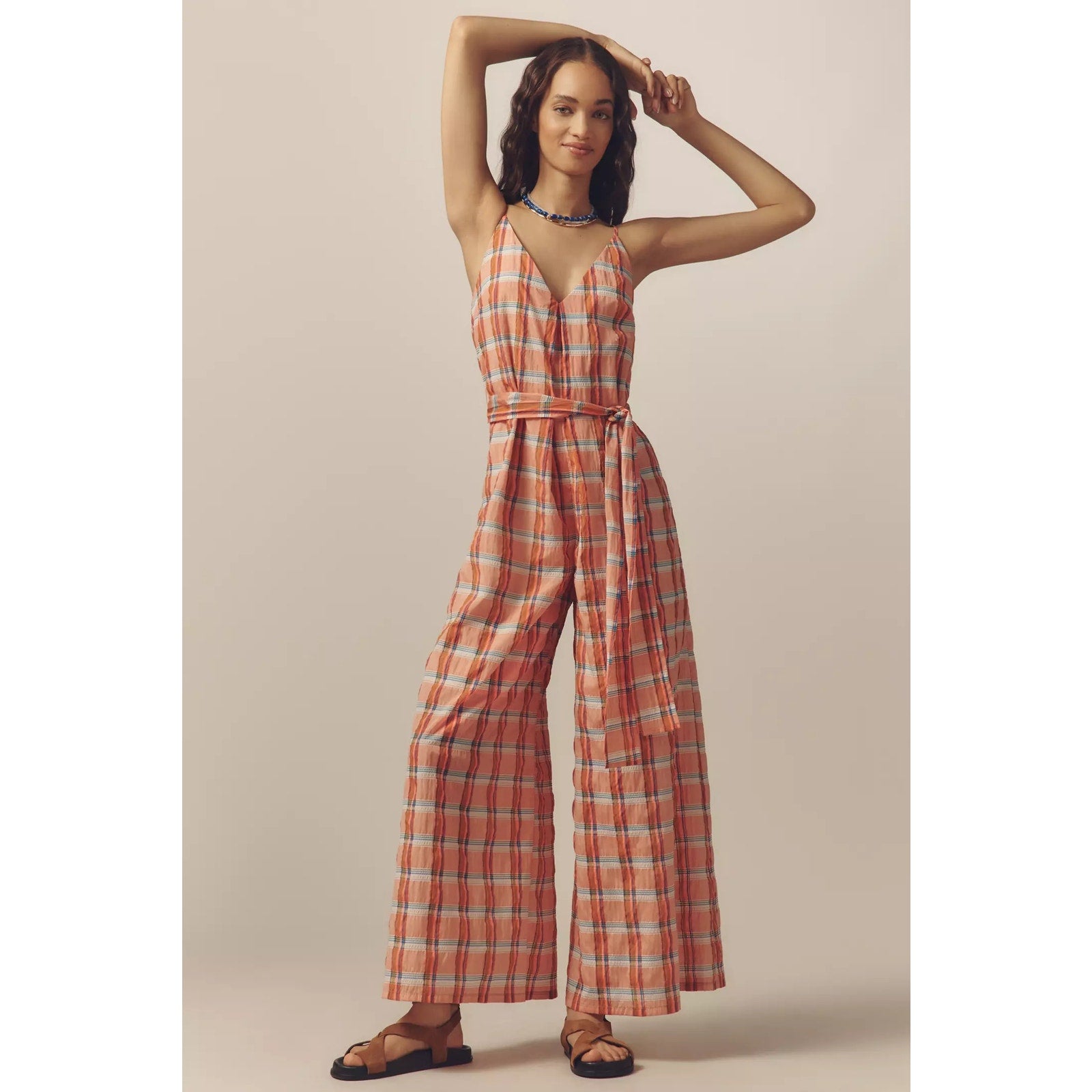 Anthropologie Corey Lynn Calter V-Neck Waistless Jumpsuit Small Plaid Anthropologie