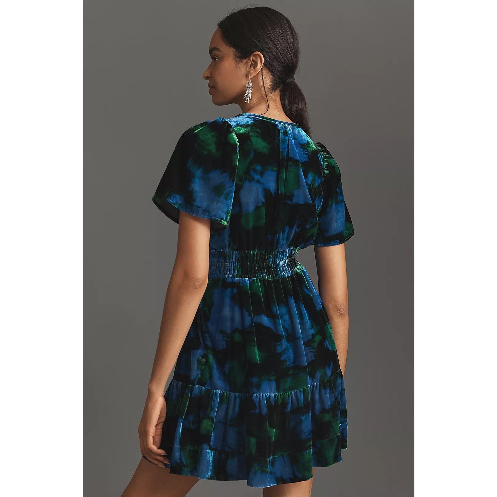Anthropologie Maeve Somerset Velvet Mini Dress $148 X-SMALL Blue Motif