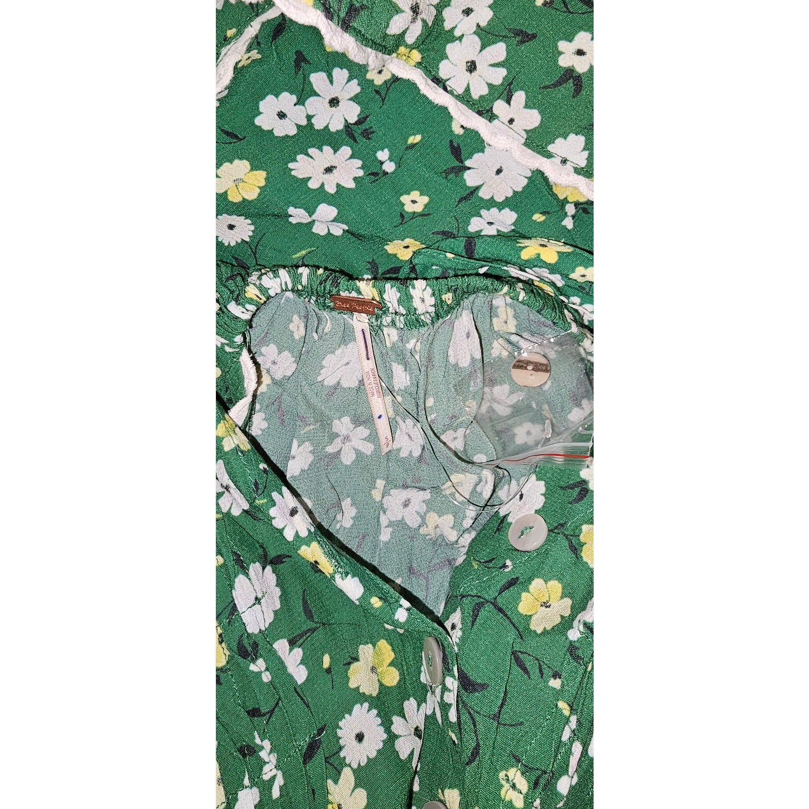 FREE PEOPLE Slice Of Life Halter Midi Dress SMALL Green Floral Boho Free People