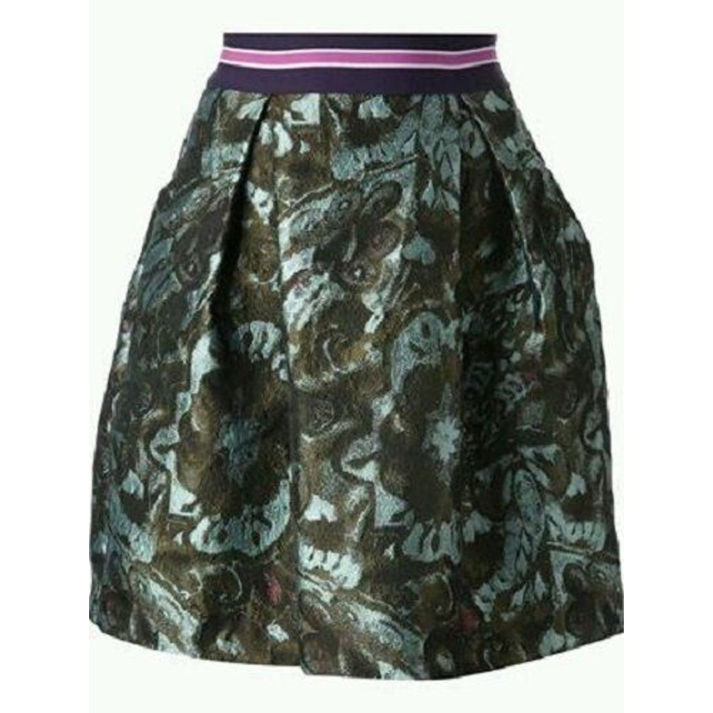 Pleated Weave Elastic Pinko Ortrugo Jacquard Abstract Mini Skirt