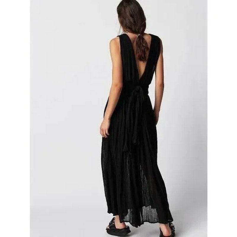 New Free People Jen's Pirate Booty Prism Maxi Dress $209 X-SMALL Black Boho