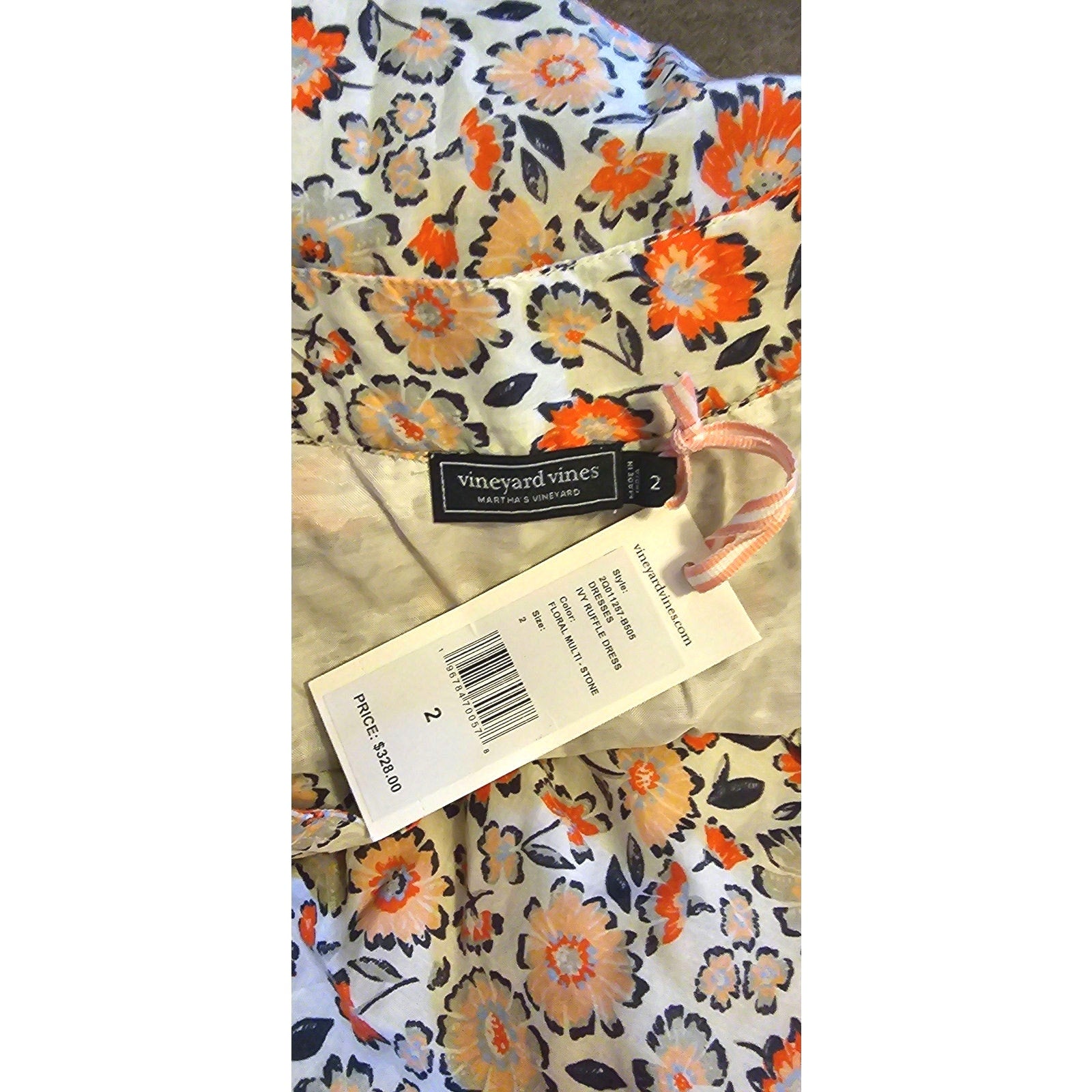 New VIineyard Vines Ivy Ruffle Mini Dress $328 SIZE 2 Multi Stone Floral
