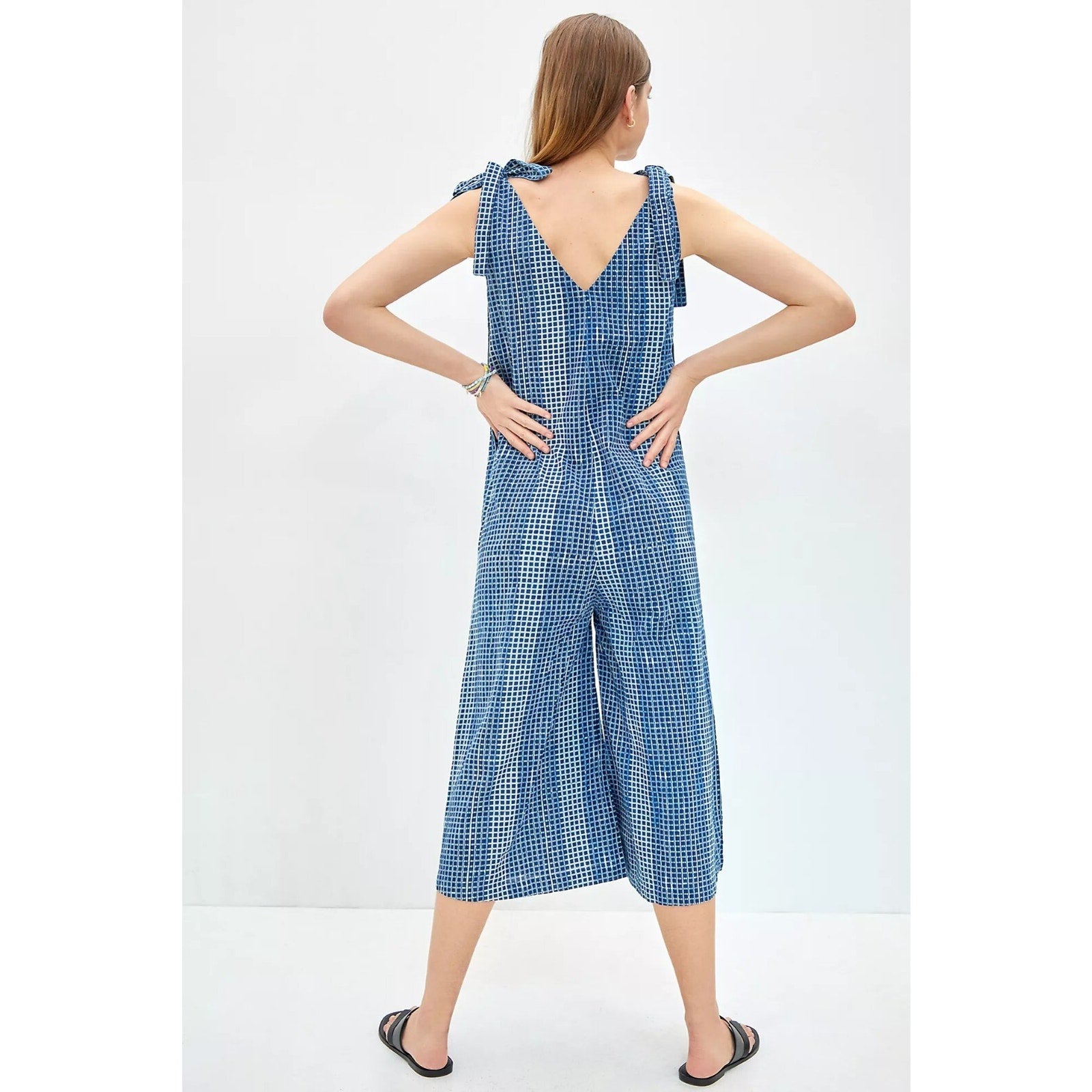 New Anthropologie by Kopal Geo Striped Wide-Leg Jumpsuit $198 Size XS Blue