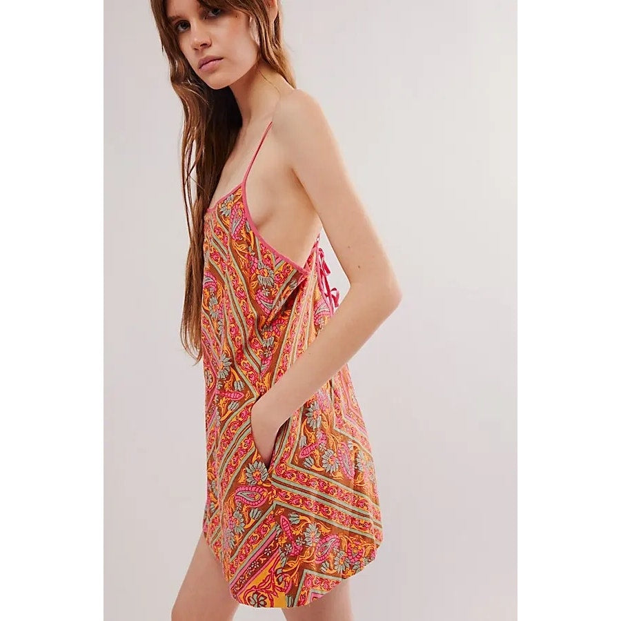 Free People Heart Eyes Mini Dress X-LARGE Fiesta Boho Floral Combo Free People