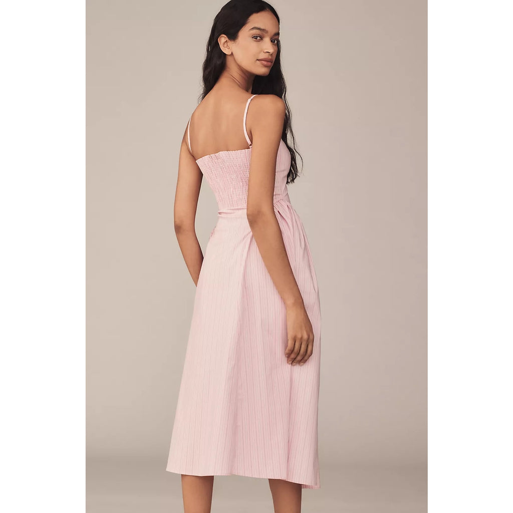Anthropologie Maeve Sleeveless Fitted A-Line Midi Dress LARGE Pink Anthropologie