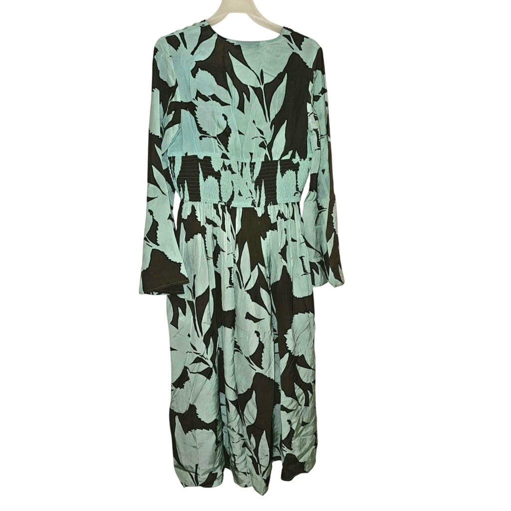 New Anthropologie DHRUV KAPOOR Long Sleeve V-Neck Maxi Dress $248 X-SMALL Brown