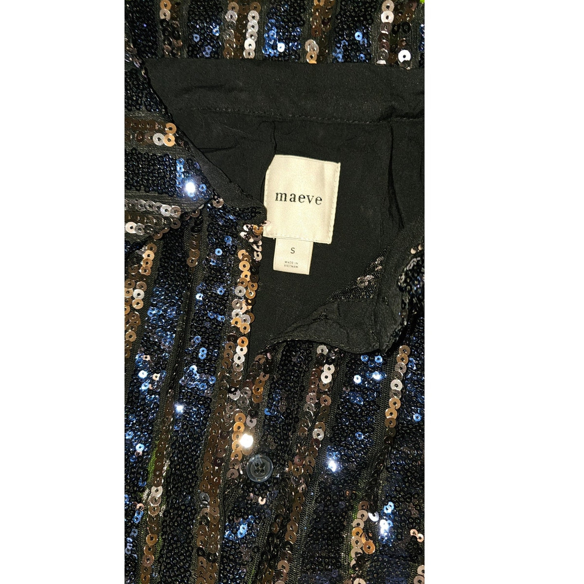 Anthropologie The Soren Sequin Mini Shirt Dress by Maeve SMALL Navy Anthropologie