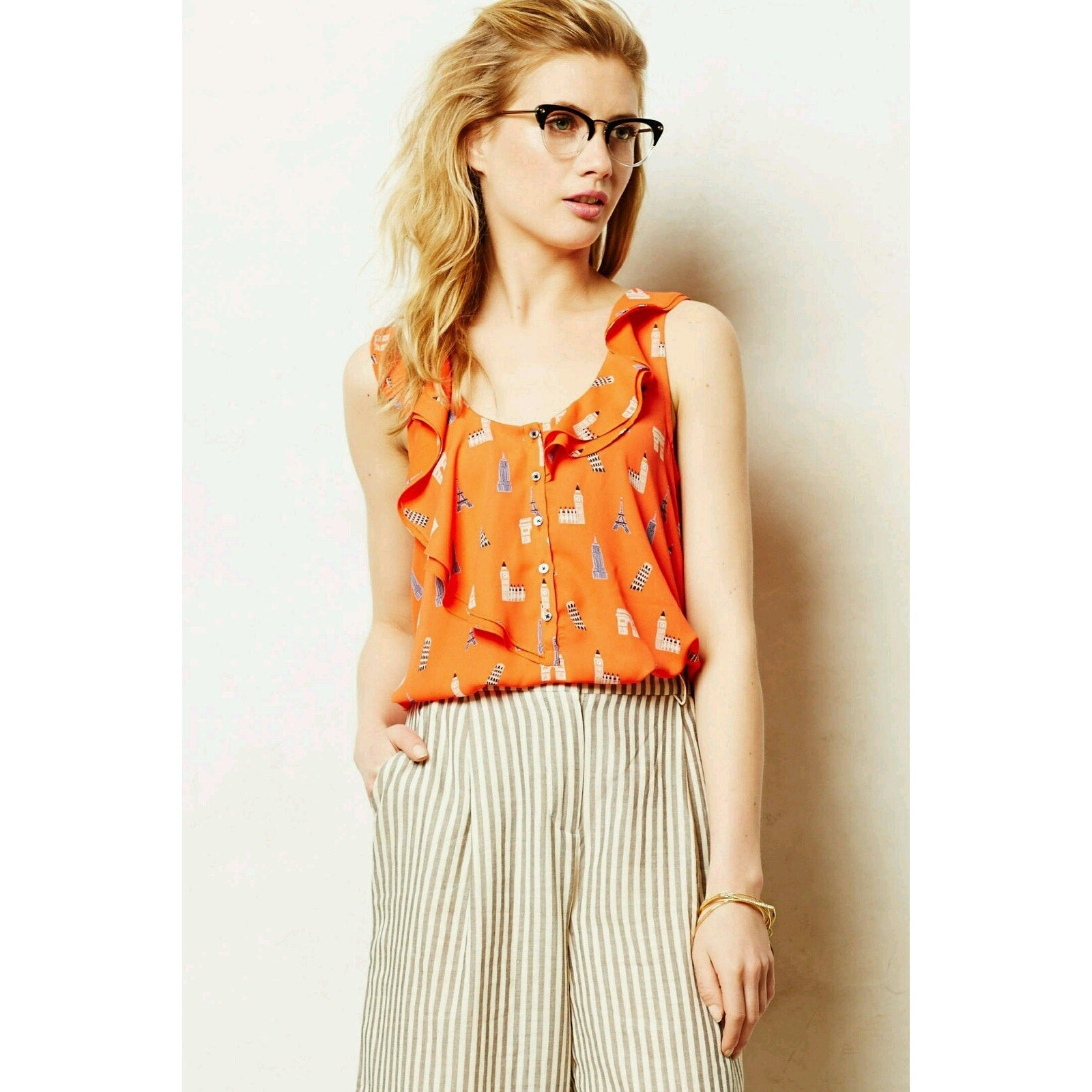 NEW Anthropologie x Maeve Red Orange Aurelie Tank Top Size 6
