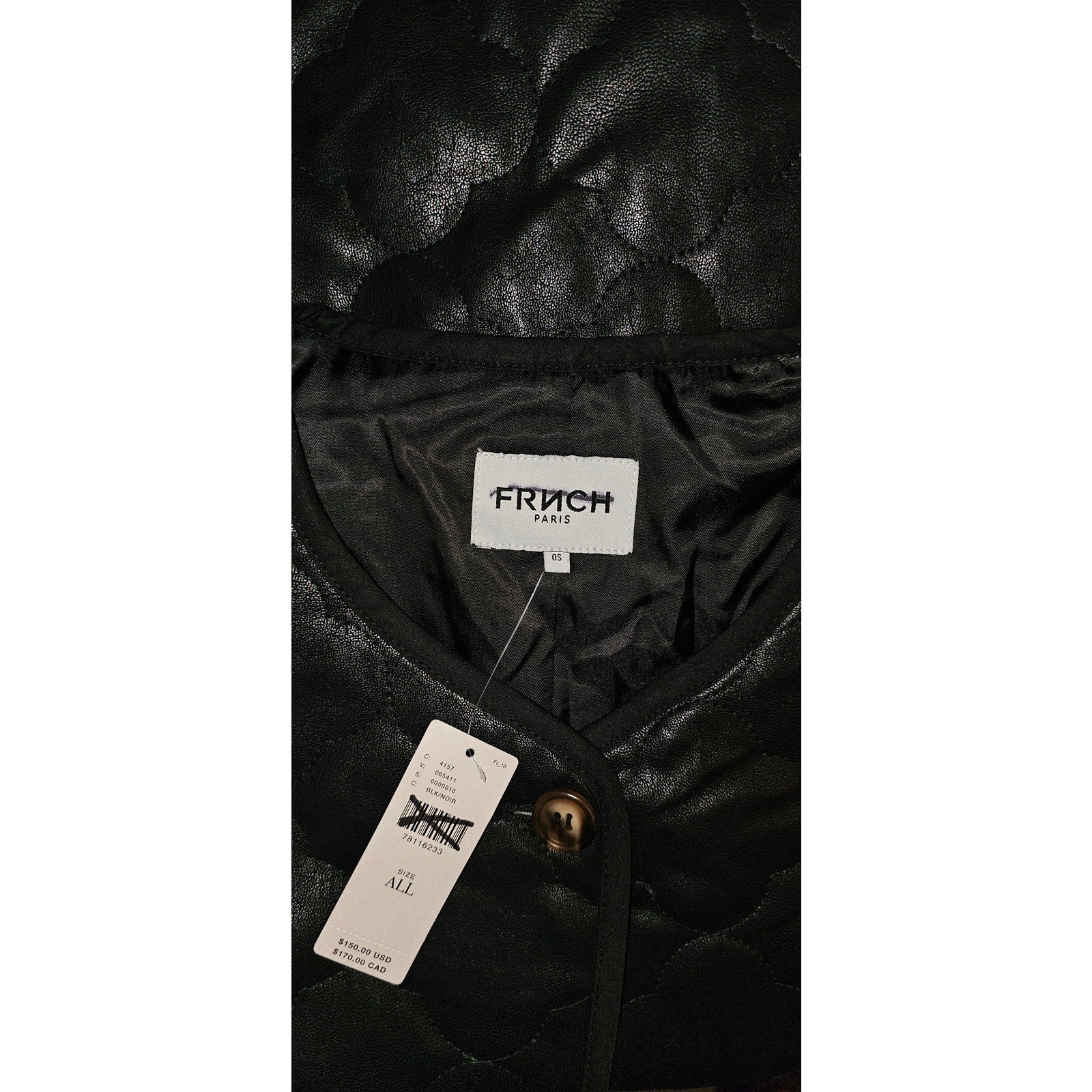 New Anthropologie FRNCH Paris Gisette Faux Leather Quilted Vest $150 OS Black