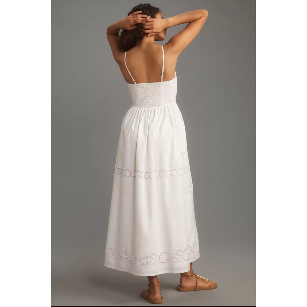 Anthropologie Vineet Bahl Sleeveless V-Neck Floral Cutwork Midi Dress $278
