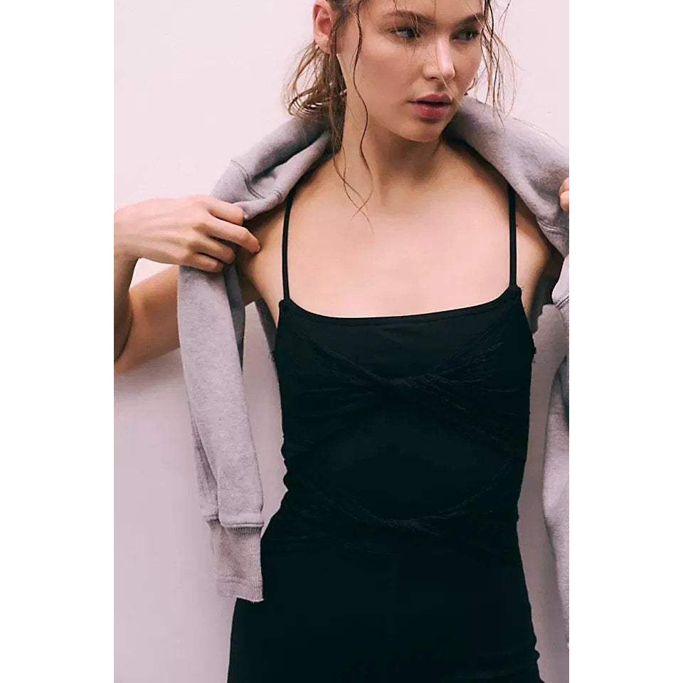 New Free People FP MOVEMENT Lace Me Up Onesie $118 Small Black