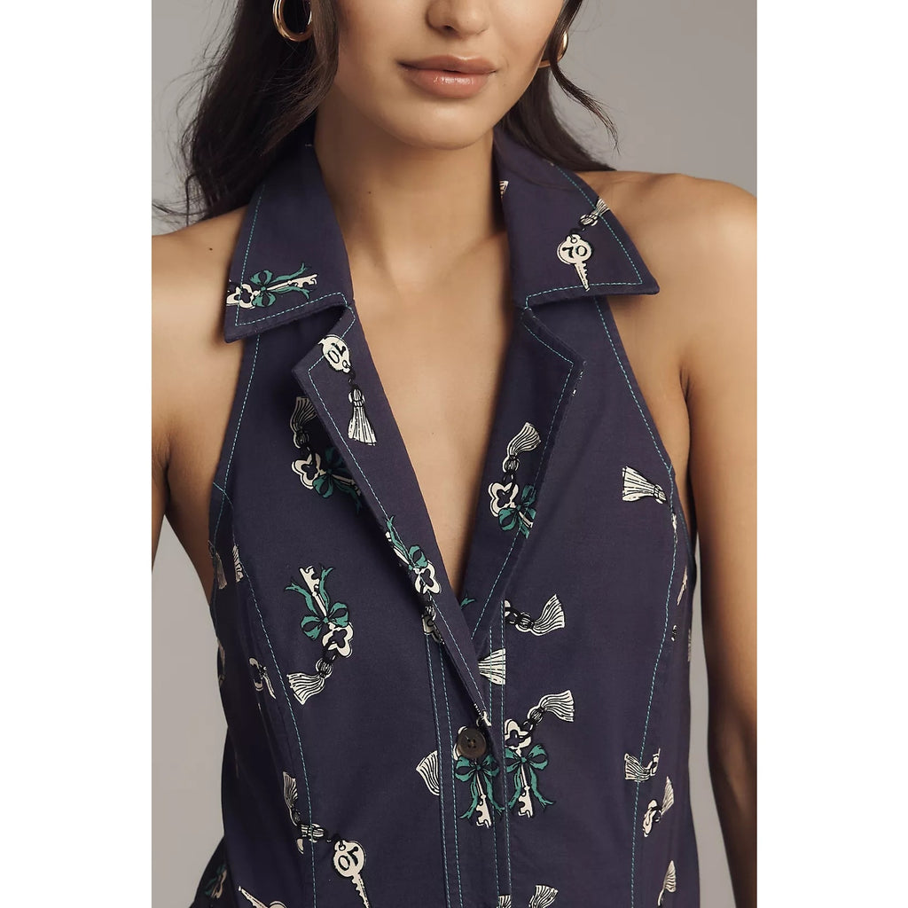 Anthropologie The Amelia Collared Mini Dress by Maeve SMALL Navy Anthropologie