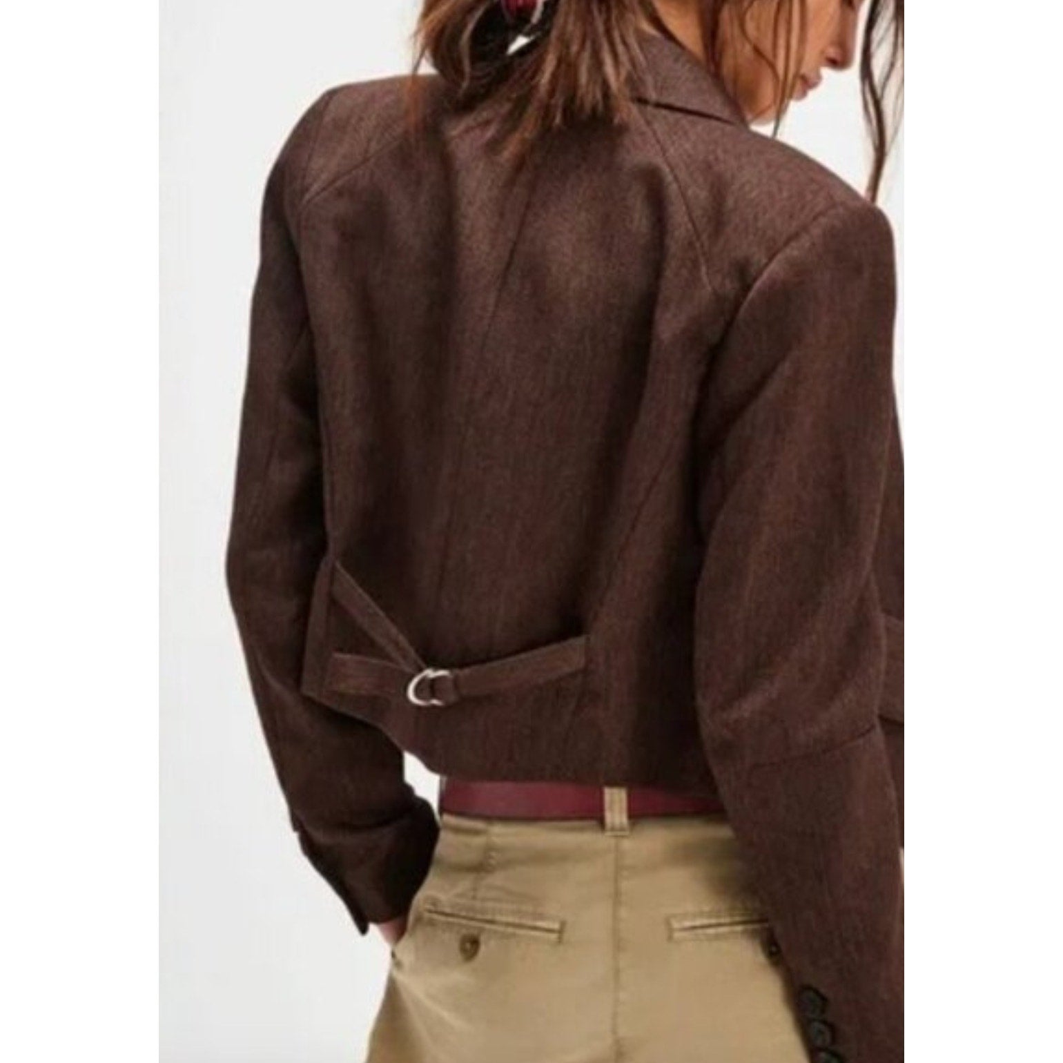 Free People Betty Double-Breasted Blazer LARGE Brown Vintage Style Free People