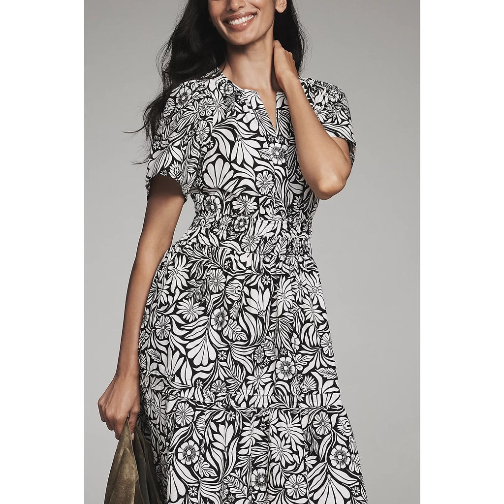 Anthropologie Somerset Maxi Dress SMALL Black & Ivory Floral Anthropologie