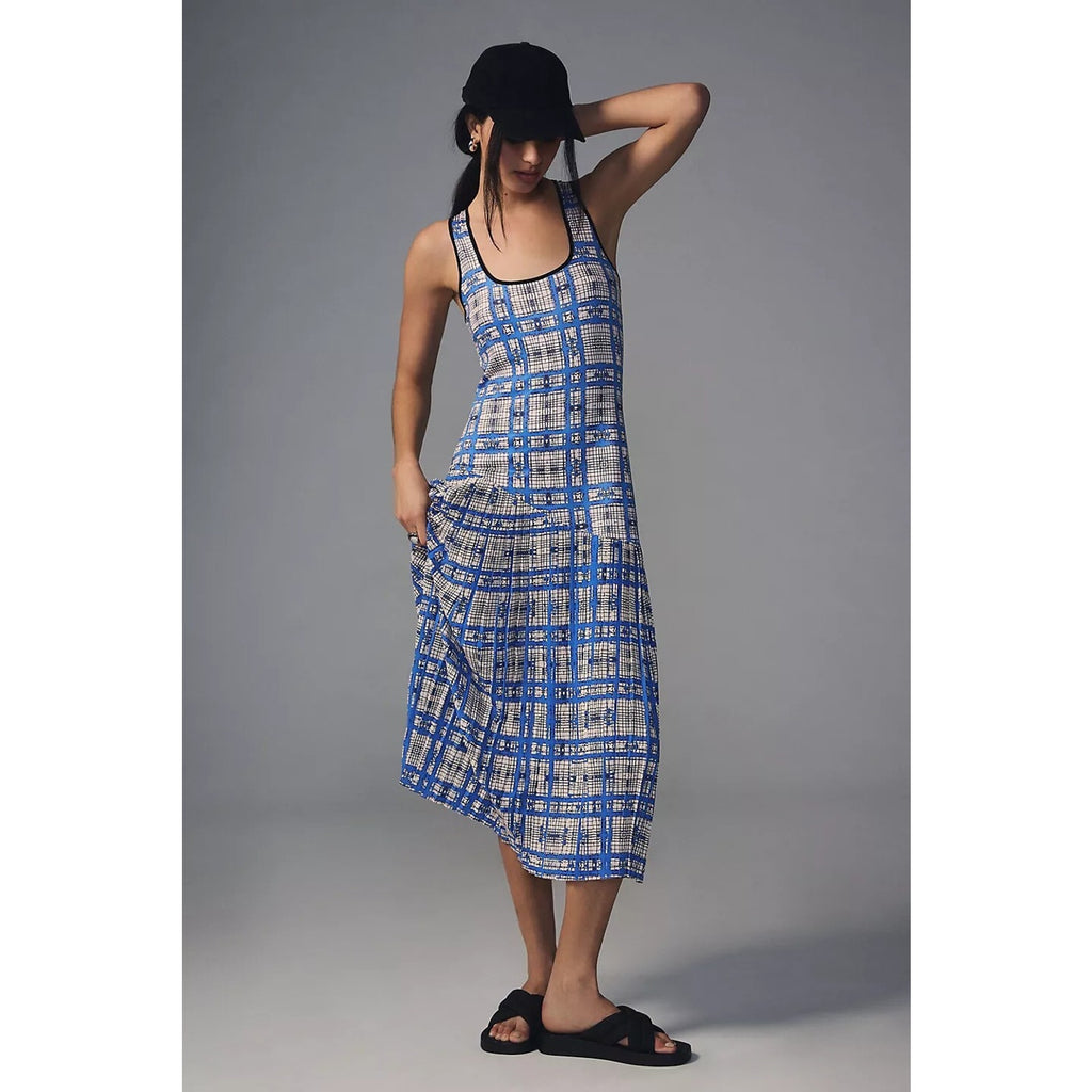 New Anthropologie $210 Dhruv Kapoor Plaid Mesh Midi Dress Size XS