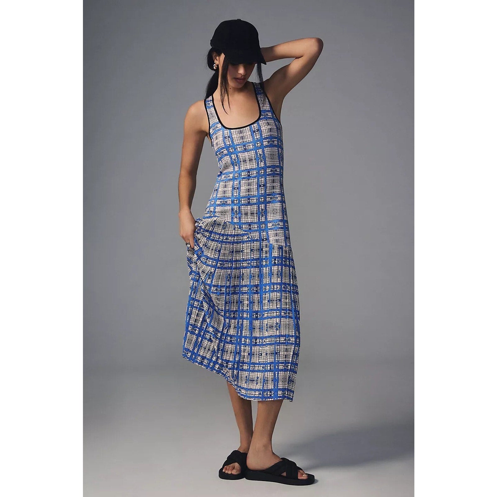 New Anthropologie $210 Dhruv Kapoor Plaid Mesh Midi Dress Size XS