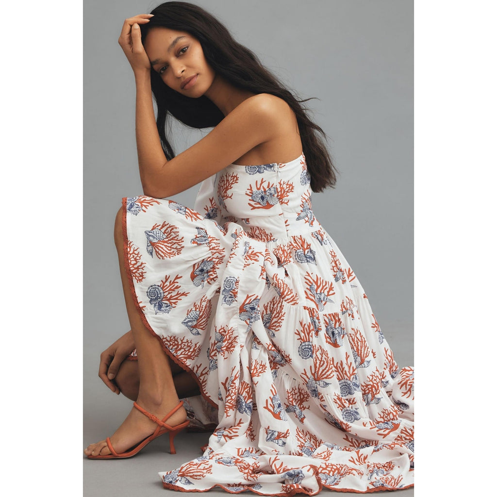 New ANTHROPOLOGIE Priya Israni Puff One-Shoulder Belted Maxi Dress $258 XXSP