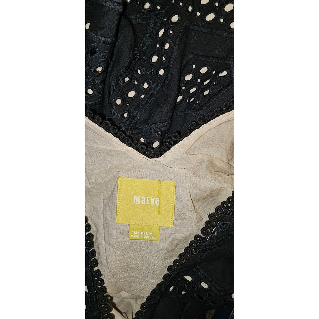 New Anthropologie Maeve Eyelet Swing Mini Dress $148 MEDIUM Black