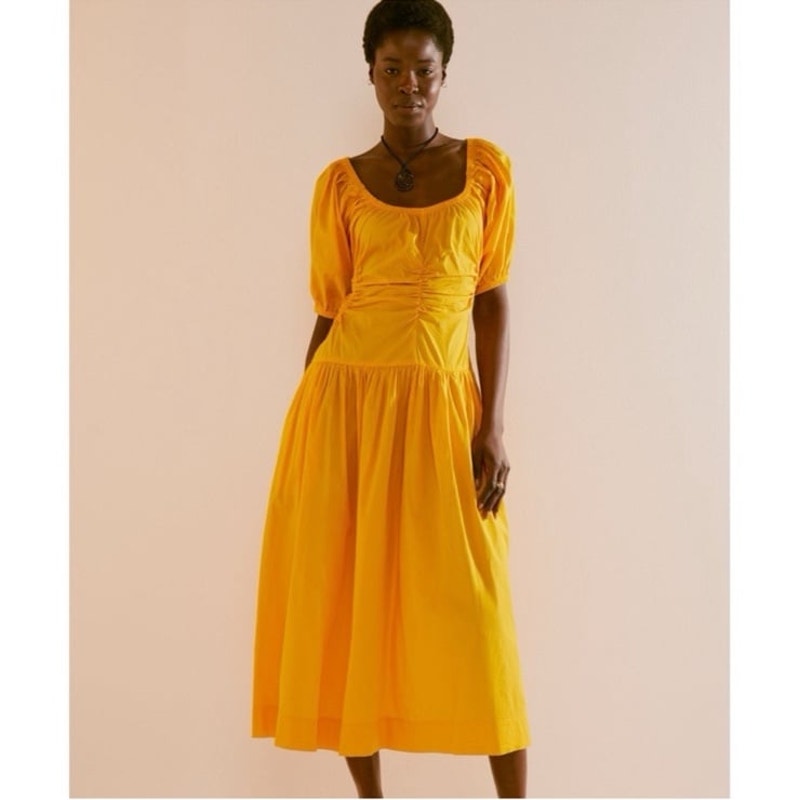 New FREE PEOPLE Free-est Moonlight Midi Dress $78 LARGE Orange Cutout Boho