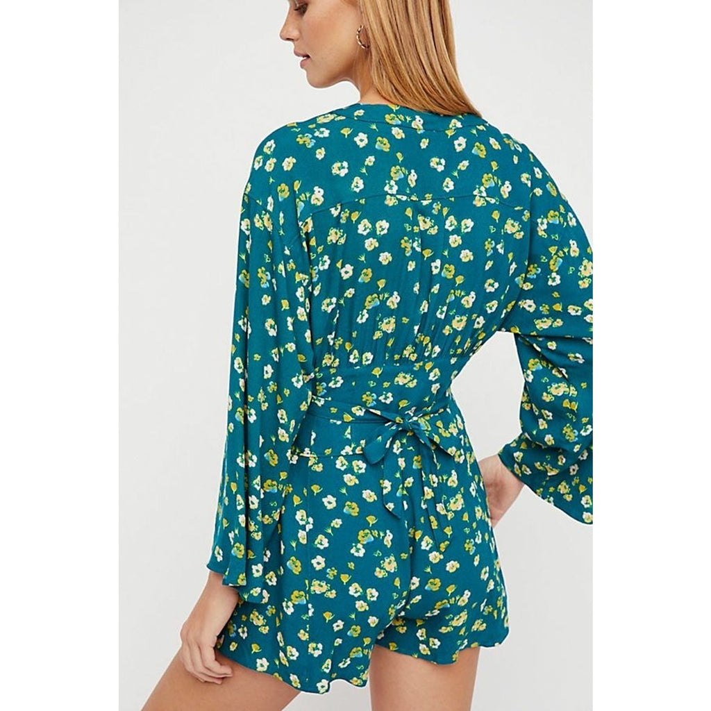 NEW Free People Lagoon Lamour Floral Romper $97 Sz 12 Boho Adjustable Waist